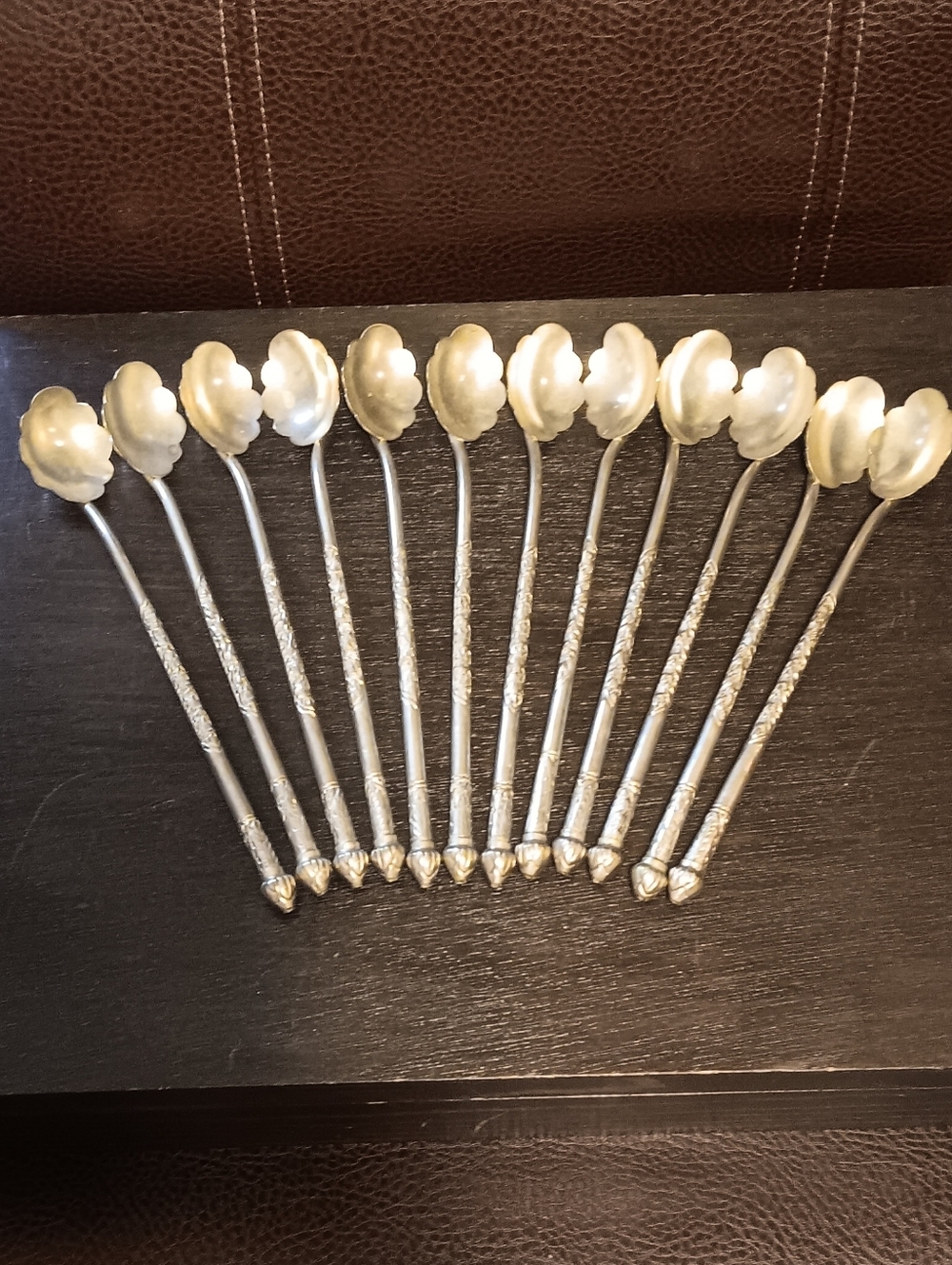 Silver Plated  Floral Straw Handle Spoon Set - Decorative Home Accent